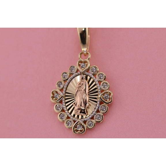 14k Solid Gold Virgin Mary Virgen Maria Lady Guadalupe Pendant