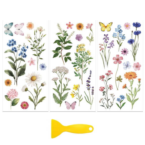 Rub on Transfer Decal Sticker for Furniture Craft Decor 6"x12" Vintage Single Flower 3Pcs Waterproof UV DTF Transfer