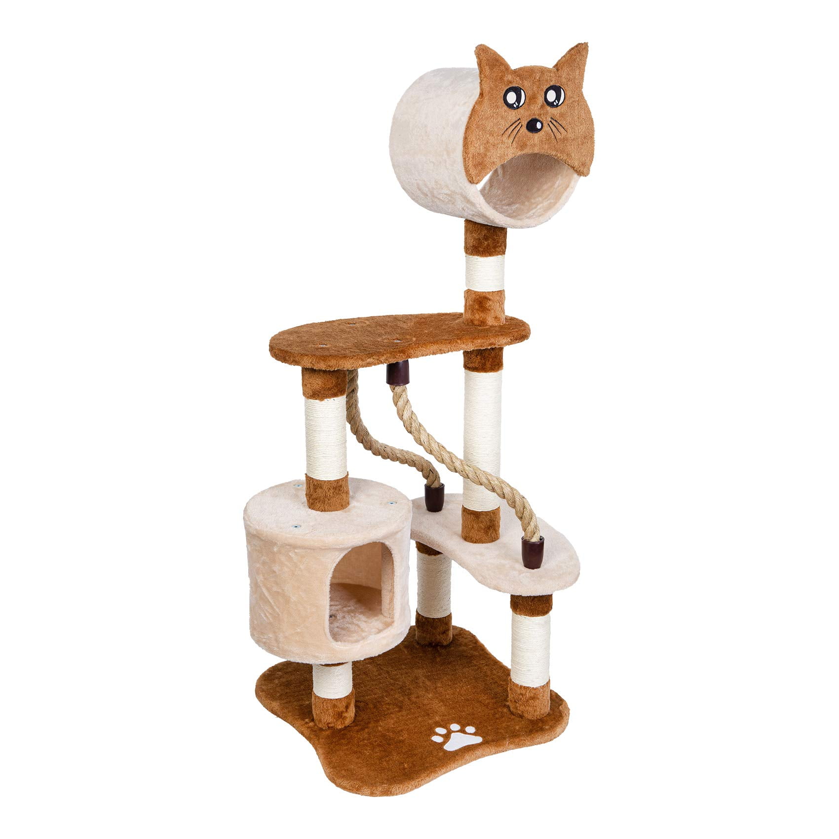 50" MultiLevel Wooden Cat Tree Tower, Modern Cat Condo Furniture with