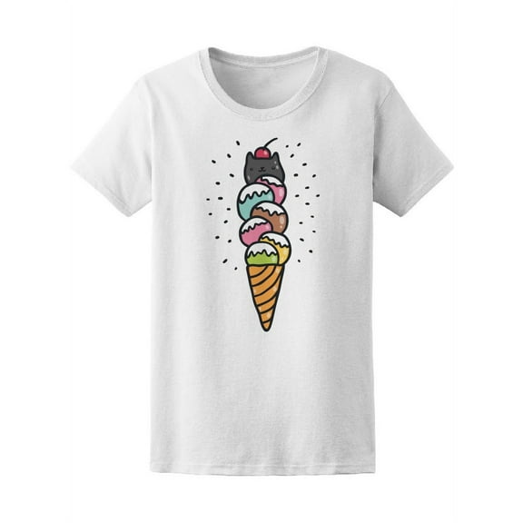Cute Doodle Cat Ice Cream Tee Women's -Image by Shutterstock