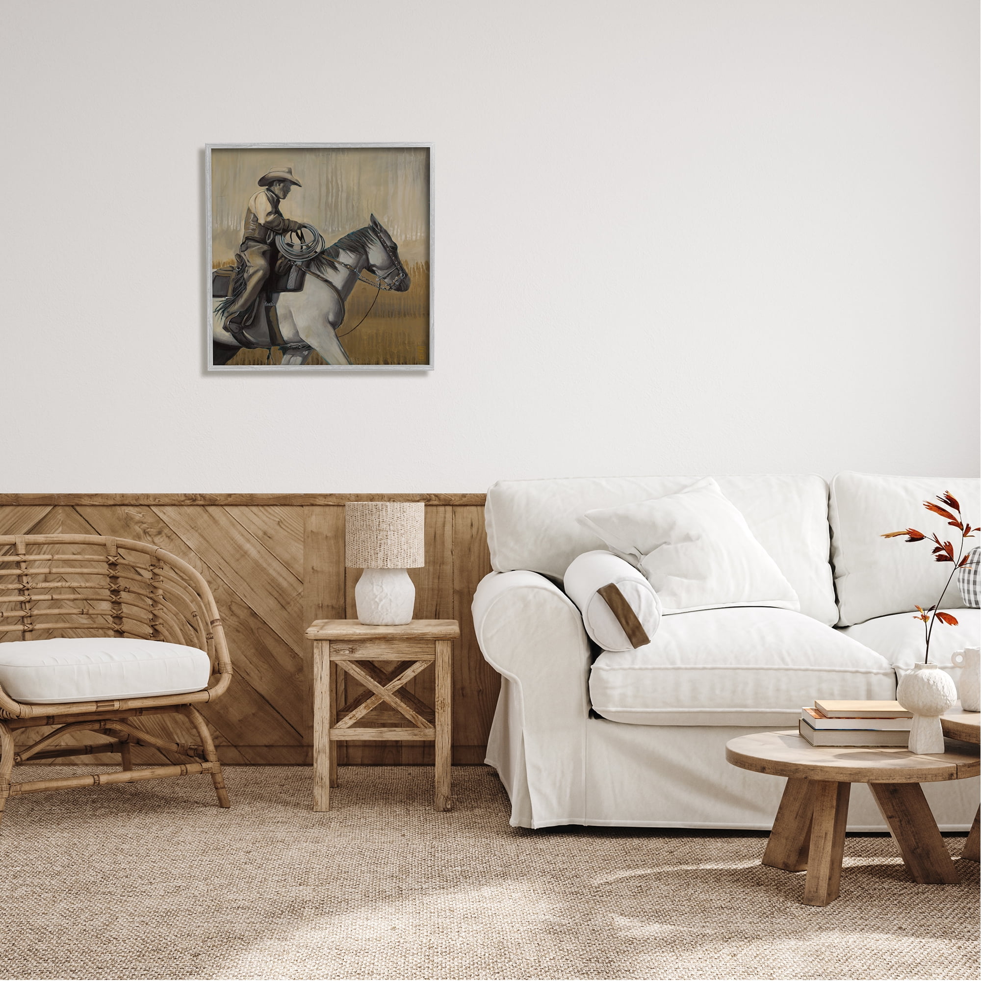 Stupell Industries Modern Cowboy Painting Animals & Insects Painting Gray Framed Art Print Wall Art, 24 x 24