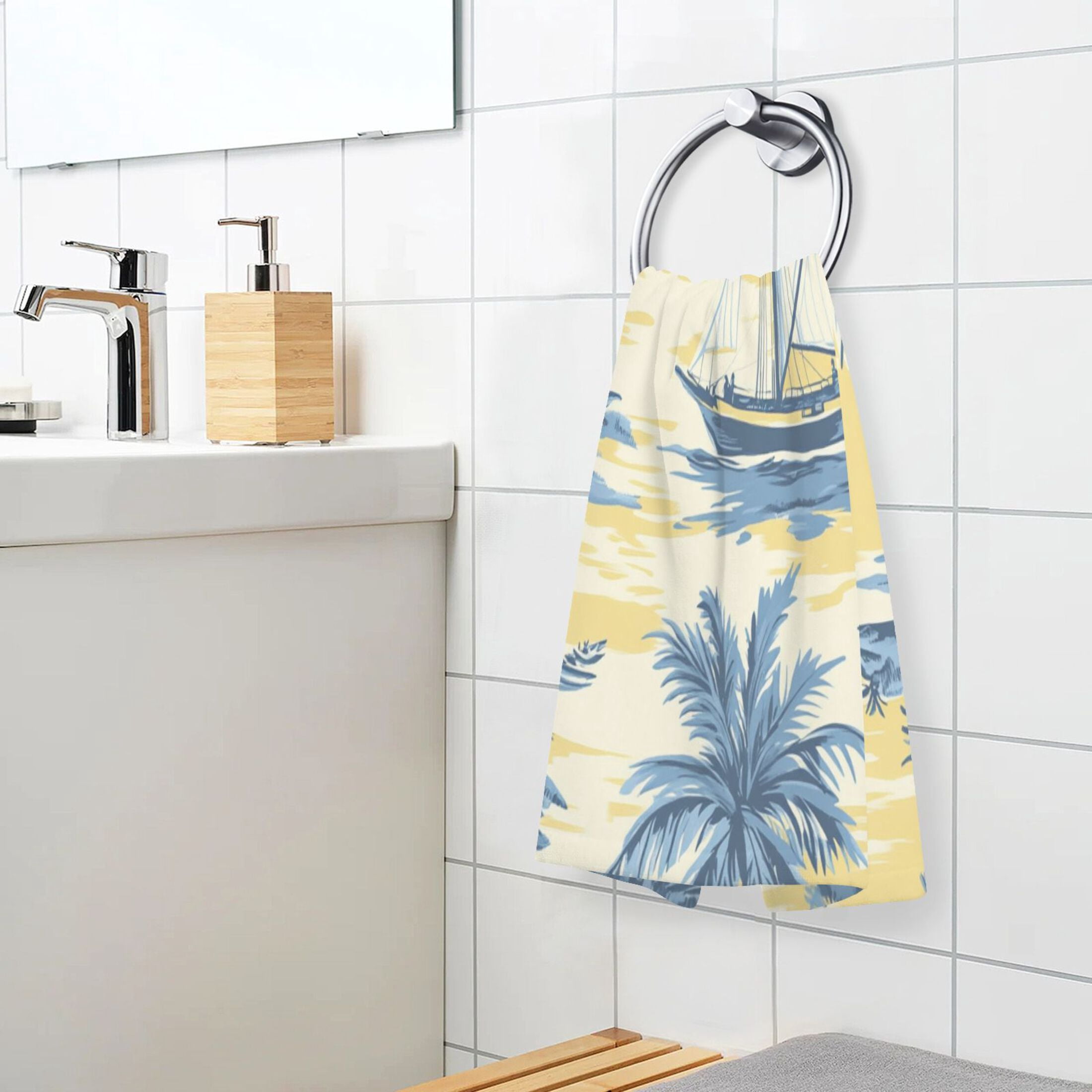 BZSMCE Face Towel Hand Towel Bath Towel Cotton Bath Towel Sets Hand Bath Towels Fashion Nautical Bliss in Blue and Yellow Pattern