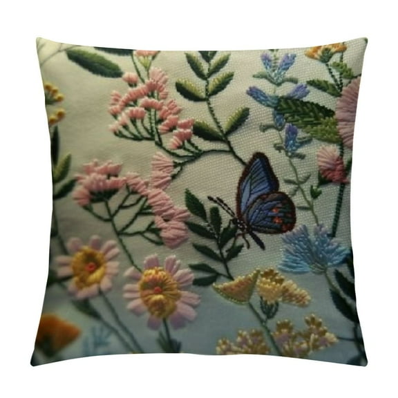 PRATYUS   Spring Pillow Covers,Sage Green Wild Flower Plant Throw Pillows Case,Seasonal Floral Outdoor Decorative Square  Farmhouse Decor Cushion Covers for Home Sofa Bed Couch White