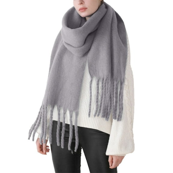 Gray Scarf for Women's Winter Thickened Macaron Warm Shawl Solid Color Large Braid Scarf on Sale Clearance
