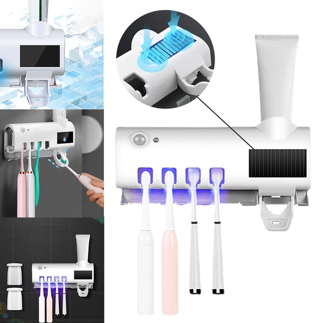 Soporte Almacenamiento Cepillo Dientes UV Desinfectante Solar para Baño (botones Blancos)
