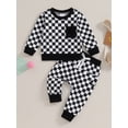 thumbnail image 2 of Bslissey Toddler Baby Boys Pants Set Checkerboard Print Long Sleeve Sweatshirt + Drawstring Pants 2Pcs Casual Outfits 6M 12M 18M 24M 3T Infant Fall Daily Clothes, 2 of 9
