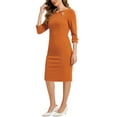 thumbnail image 4 of INSPIRE CHIC Women's Vintage Dress 3/4 Sleeve Wear-to-Work Sheath Dresses S Orange, 4 of 6