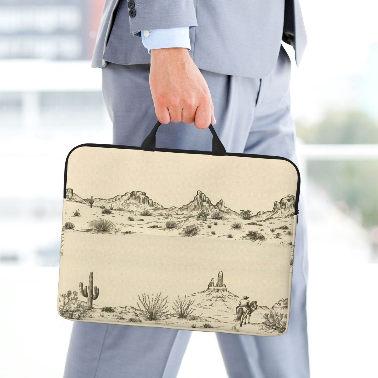 Laptop Sleeve Bag For Women Men 14inch Waterproof Durable Protective Computer Carrying Cover Handle Laptop Case Bag Desert Landscape Mountains Cacti Cowboy (1)