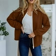 thumbnail image 3 of Bomber Jacket for Women without Hood, Womens Solid Textured Casual Full Zip Cardigan Coats Fall Winter Outerwear (L, Brown), 3 of 6