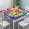 thumbnail image 3 of Colorful Tie Dye Pattern Square Fitted Tablecloth with Elastic Edge,Square Table Cover,Washable Elastic Table Cover for Home Kitchen Party Decor 34"x34", 3 of 6