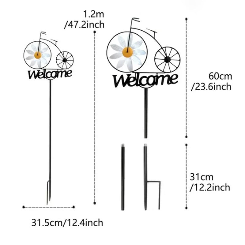 Garden Windmill Spinners Whimsical Summer Dasiy Flower Welcome Stake Figurine Sculpture Weather-Resistant Outdoor Floral Art Sign for Yard Patio Lawn Decor
