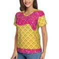 thumbnail image 5 of Yiaed Red Ice Cream Print Women's T Shirt V-Neck Short Sleeve Shirt Casual Breathable Tee Summer Tops-, 5 of 5