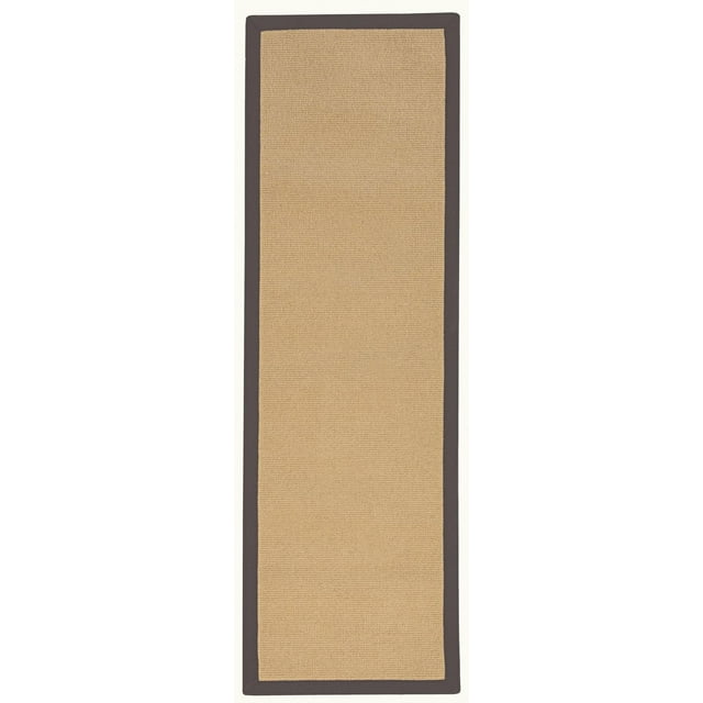 Athena runner rug featuring a natural beige sisal center with a dark slate-colored border, measuring 2'6" x 12'.