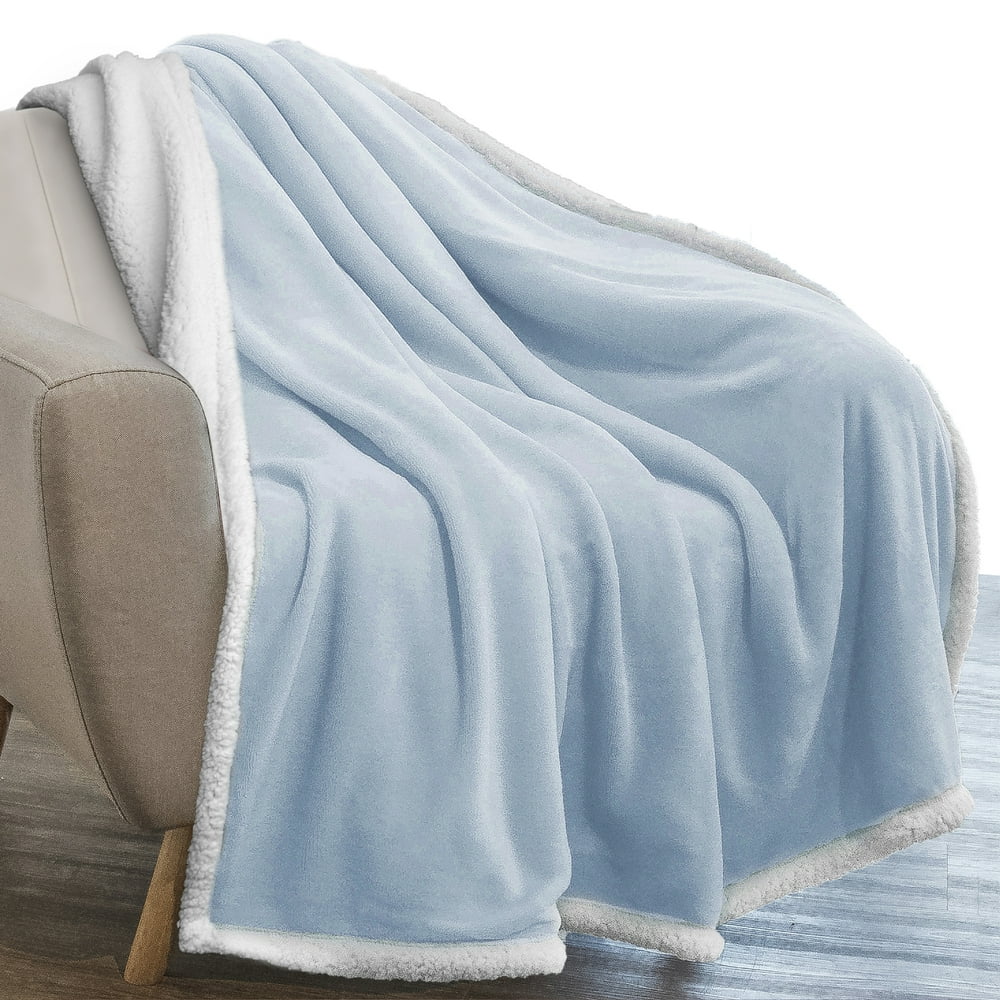 PAVILIA Plush Sherpa Fleece Throw Blanket Light Blue Soft, Warm