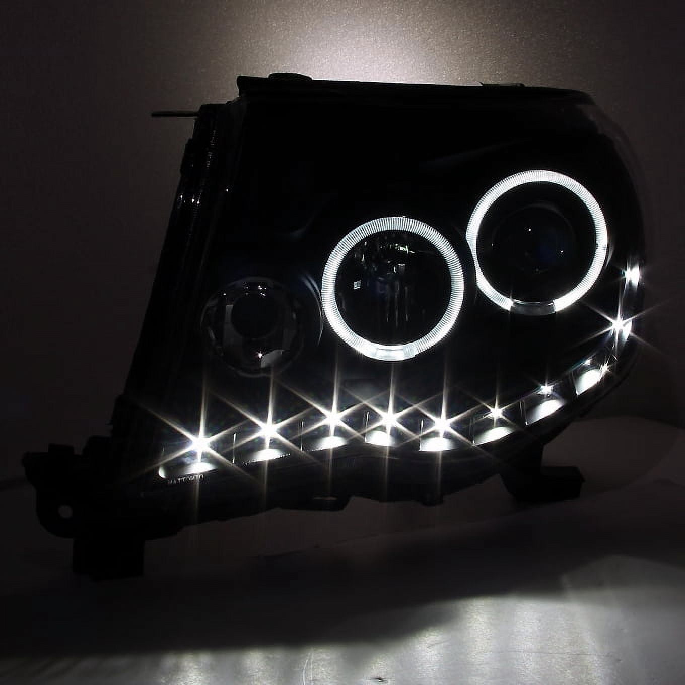 AKKON - For 2005-2011 Toyota Tacoma Black Bezel Dual Ring DRL Daylight LED Projector Headlights Pair Left+Right