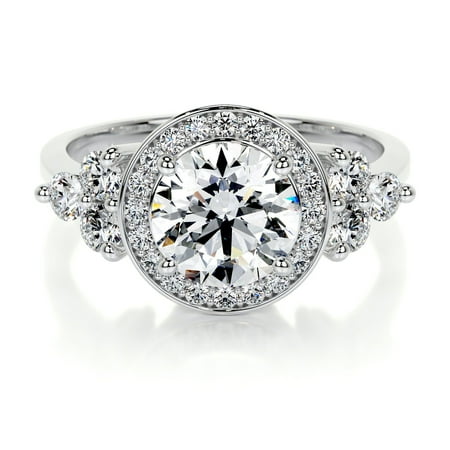 Bella Jewel Round Cut Brilliant 2 Ct Diamond Ring - 14K White Gold Plated Diamond Ring - Wedding Ring - Engagement Wedding Diamond Ring - Eternity Band Diamond Ring - Halo Diamond Ring