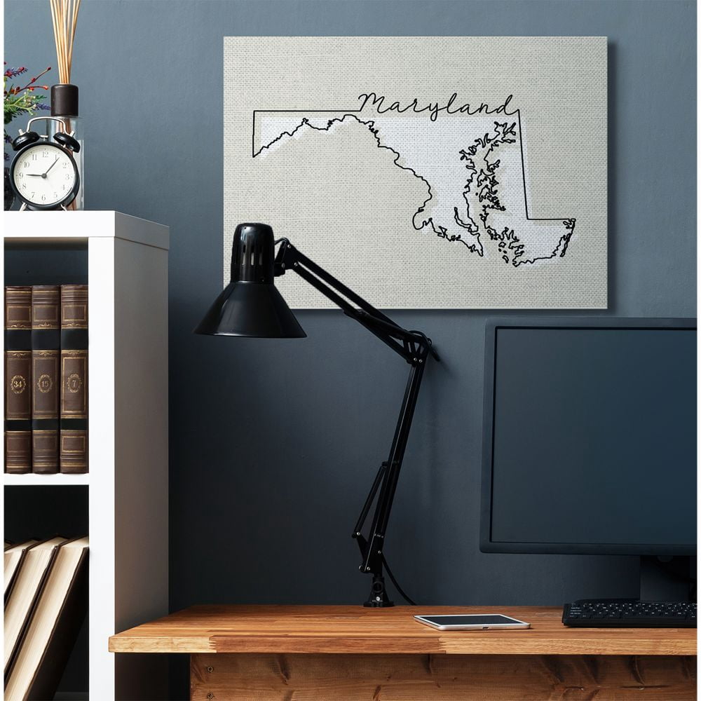 Stupell Industries Maryland Home State Map Neutral Print Design Canvas Wall Art by Daphne Polselli