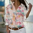 thumbnail image 2 of Camisetas de Mujer Casual, Manga Larga Impresa Solapa Botón Arriba Blusa, Ajuste Regular Poliéster Superior, 2 of 5