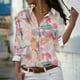 thumbnail image 4 of Camisetas de Mujer Casual, Manga Larga Impresa Solapa Botón Arriba Blusa, Ajuste Regular Poliéster Superior, 4 of 5