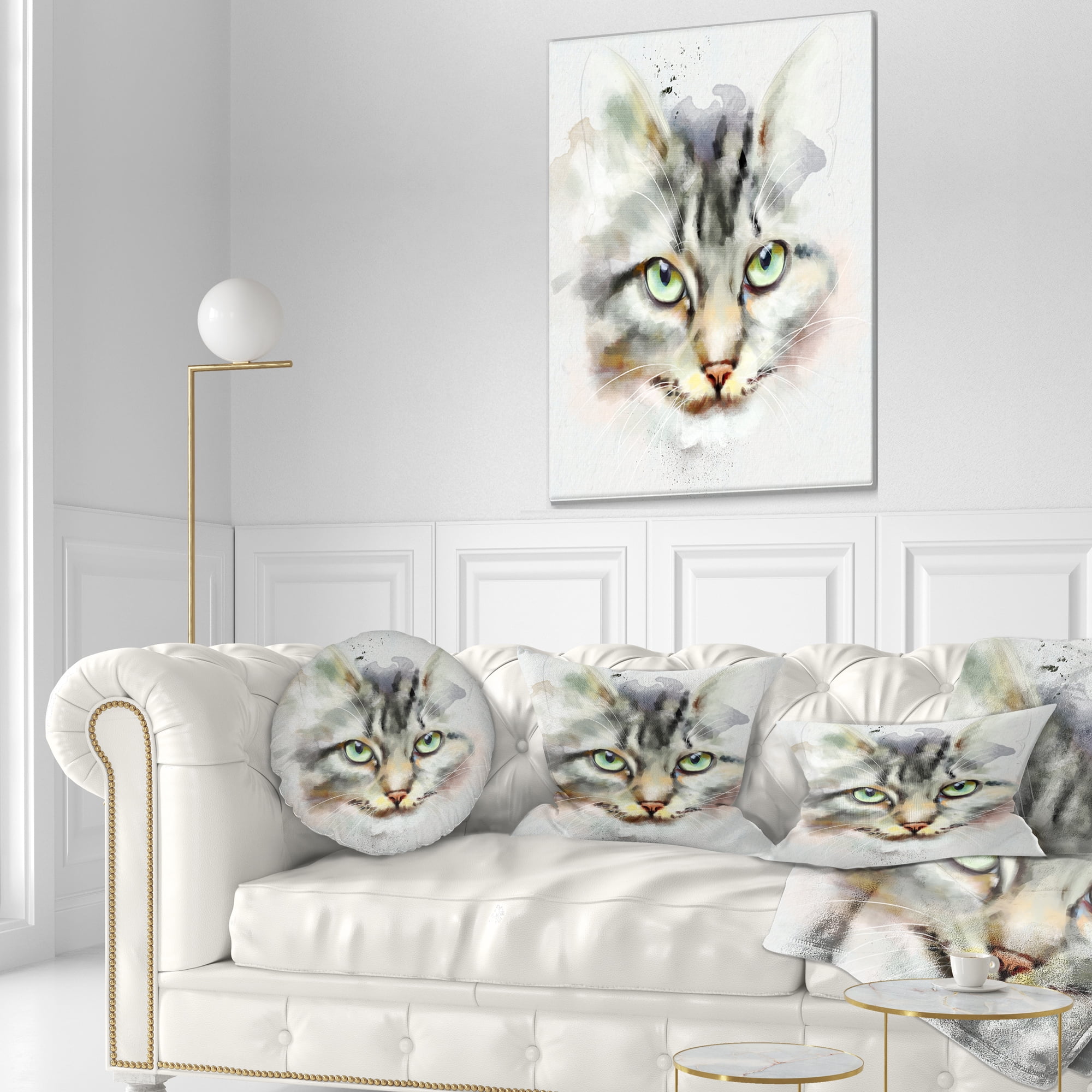 Designart Cute Kitten Watercolor Hand drawn - Animal Throw Pillow - 12x20