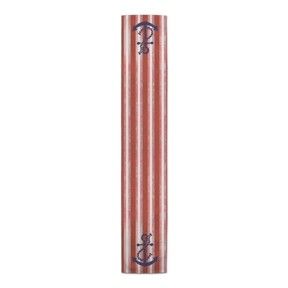 Creative Products Red Stripes And Anchor 16 x 90 Poly Twill Table Runner