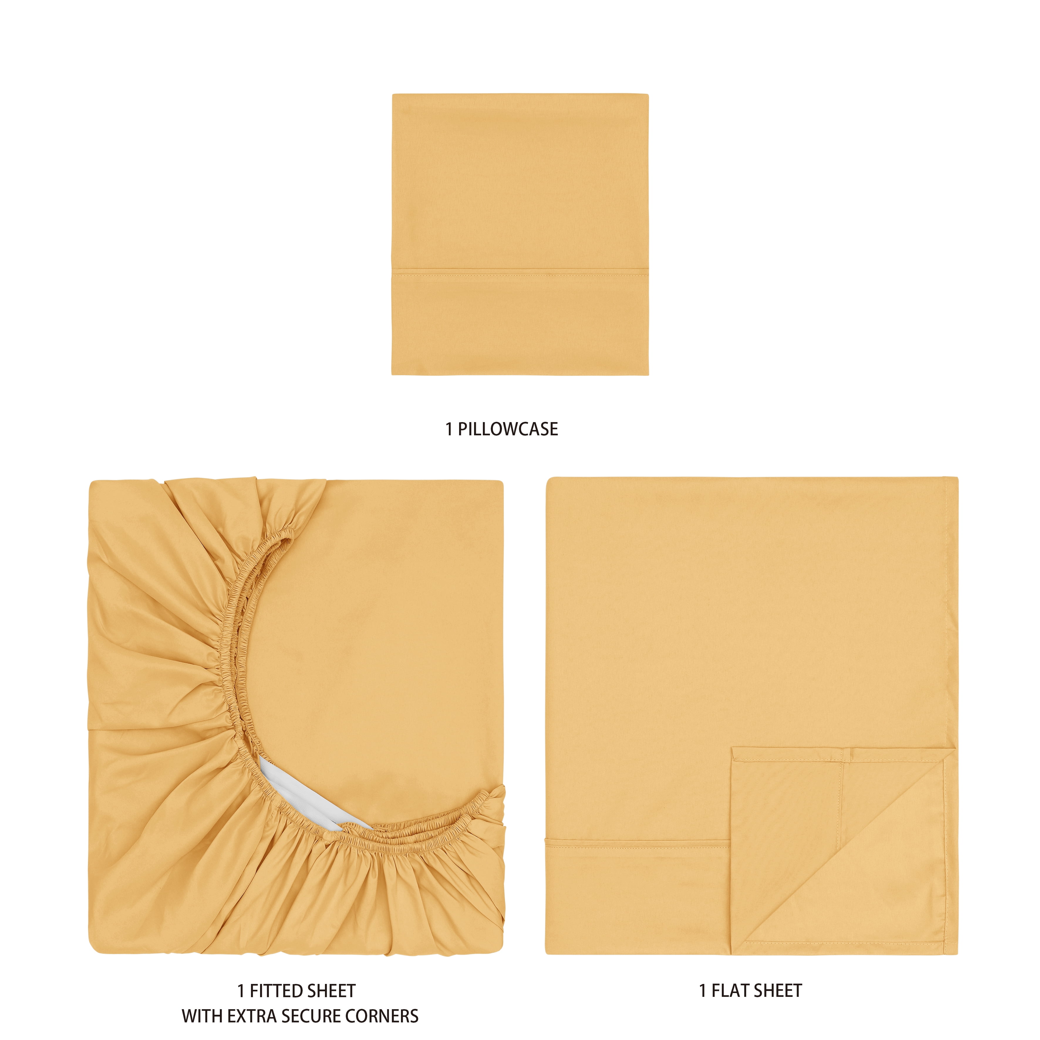 Mainstays Super Soft Brushed Microfiber Bed Sheet Set, Golden Mustard, Twin-XL, 3 Piece