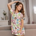 thumbnail image 3 of Uemuo Colorful Donuts Pattern Women’s Nightdress – Casual Sleep Shirt, Soft Relaxed Fit Short-Sleeved Cotton Sleepwear for Home, Bedtime, and Lounging, 3 of 6