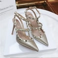 thumbnail image 4 of Summer Luxury Women's Gladiator Pointed Sandals Leather Matte Roman Fashion Metal Rivet Pumps Party Versatile Women's High Heels, 4 of 5