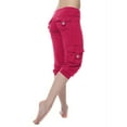 thumbnail image 4 of Ecqkame Cargo Capri Leggings Pants for Women Stretch Waist Tummy Control Pants Butt Lifting Workout Running Pants with Pockets Hot Pink L, 4 of 9