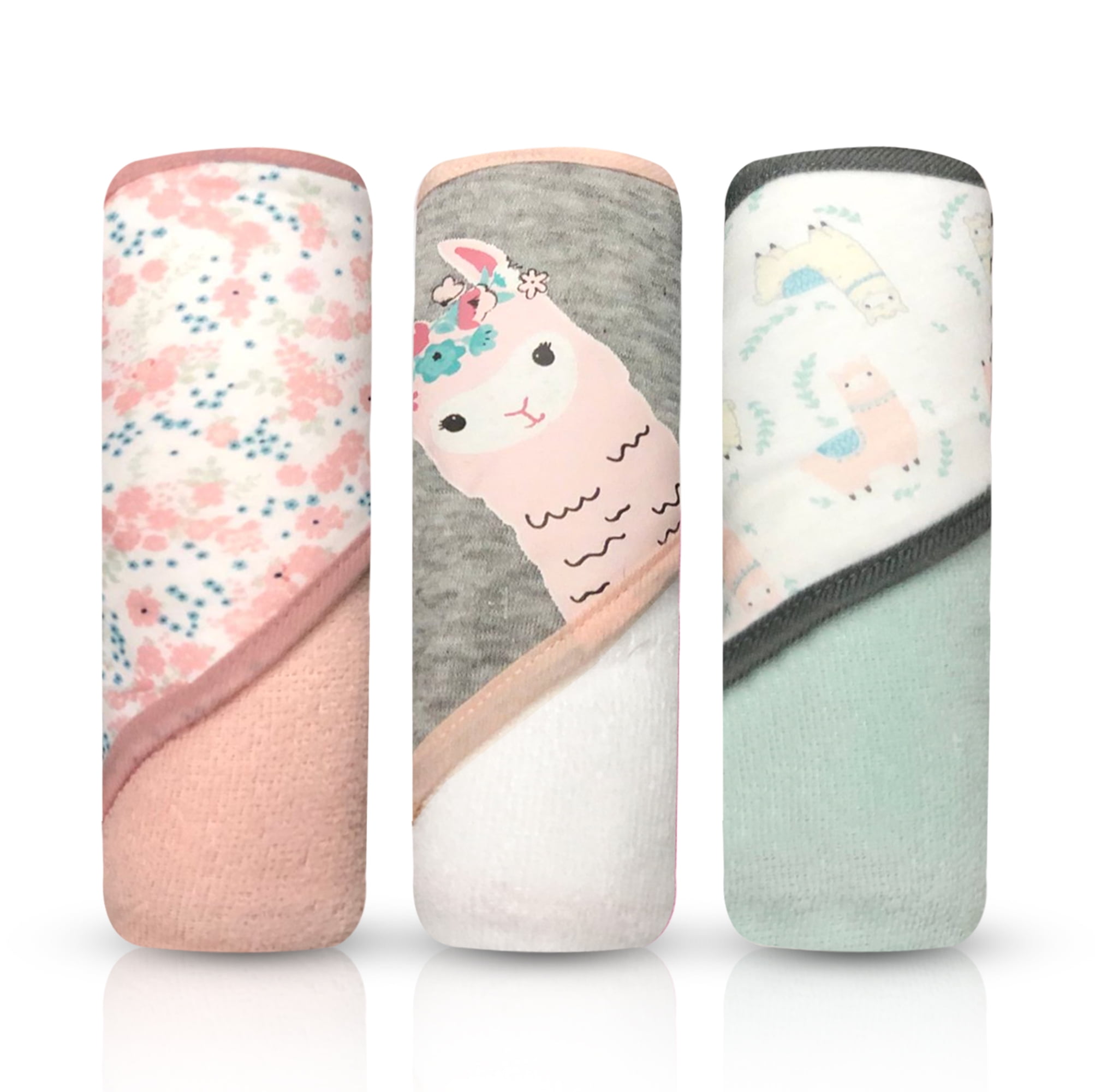 Modern Baby Hooded Baby Towels 3 Pack Set of Infant Girl Baby Bath Towels
