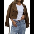 thumbnail image 2 of Gabardina Corta con Solapa y Doble Botonadura para Mujer Marrón Oscuro M, 2 of 10