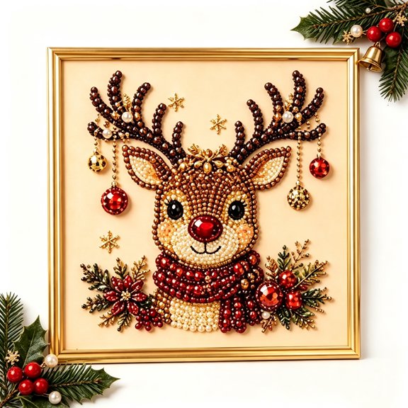 DIY Christmas 3D Pearl Diamond Painting Art Kit with Frame, Sparkling Raised Bead Christmas Wall Decor, Santa Tree Reindeer Wreath Stocking Design for Home Decoration and Gift，Tree