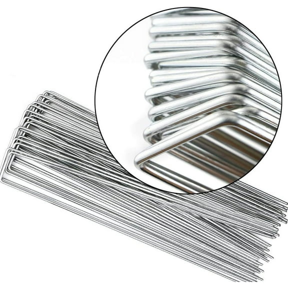 Tent Stakes Galvanized Landscape Staples Plant Cover Stakes 6-Inch Landscaping Staples , 50-Pack, Essential for Secure Sod Fixing, Fabric Anchoring