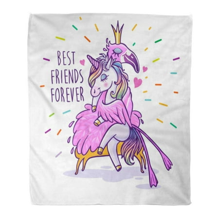 LADDKE Flannel Throw Blanket Cute Unicorn Flamingo Best Friends Forever Cartoon Drawing Soft for Bed Sofa and Couch 58x80