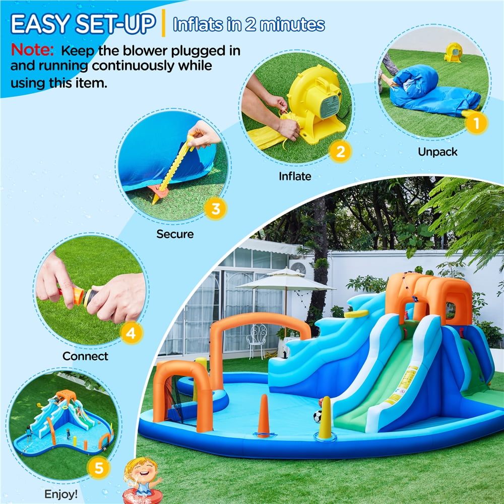 Yaheetech Double Lane Inflatable Water Slide for Kids, Blue