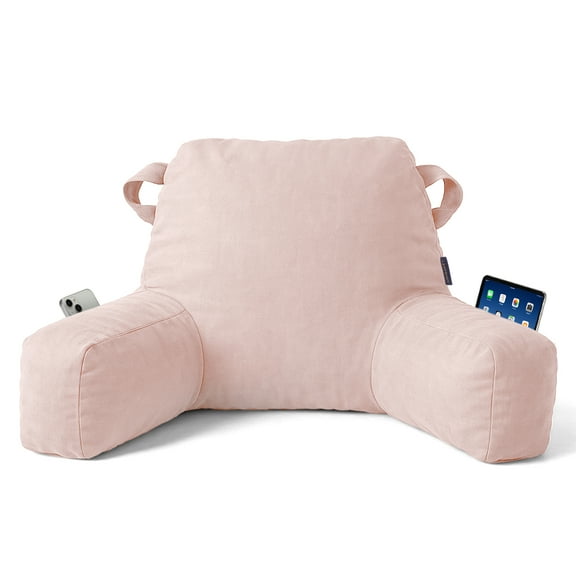Hersunpl 34" Reading Back Pillow with Pockets for Sofa Bed Floor Dorm Pink