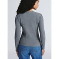 thumbnail image 3 of Time and Tru Women's Ribbed Knit Button Front Top with Long Sleeves, Sizes XS-XXXL, 3 of 5