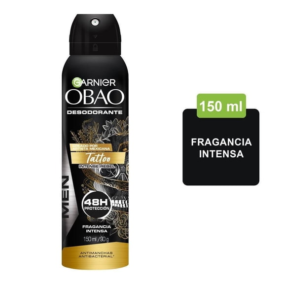 Desodorante Garnier Obao for Men tattoo intense rebel en aerosol para caballero 150 ml