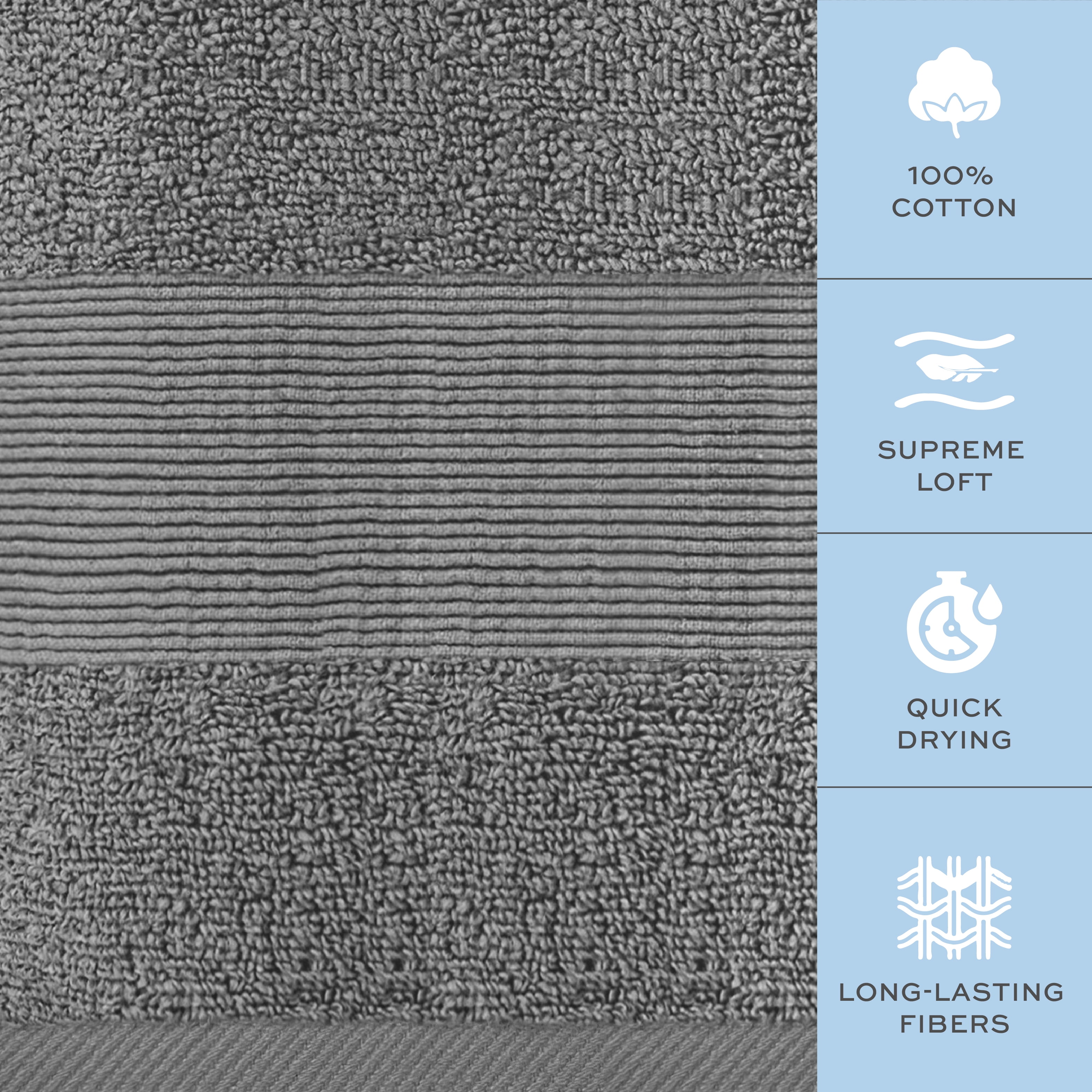 Resort Collection Soft Hand Towels | 16x27 Luxury Hotel Plush & Absorbent Cotton Hand Towel [6 Pack, Smoke Grey]