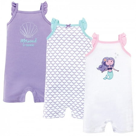 

Hudson Baby Infant Girl Cotton Rompers 3pk Mermaid 9-12 Months