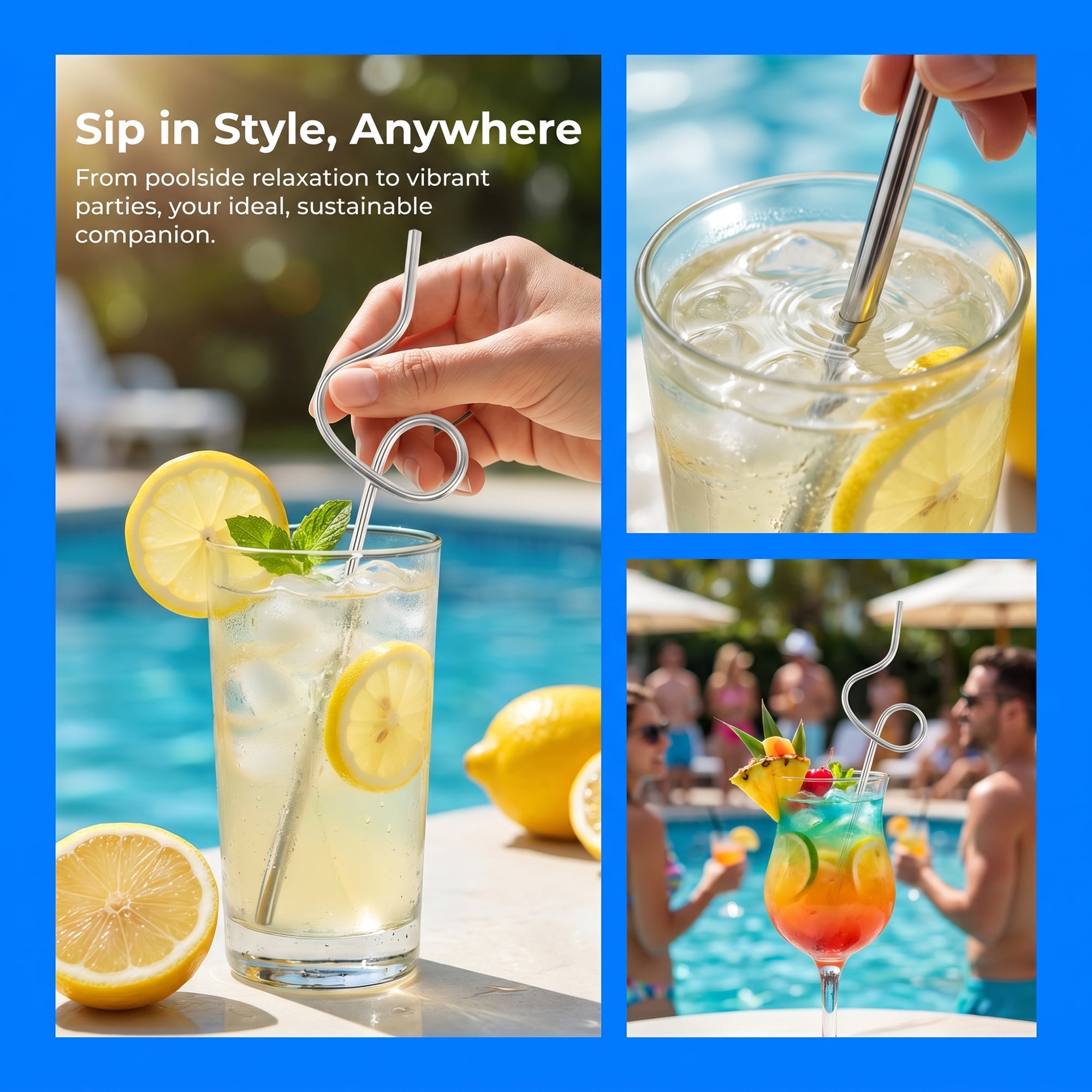 Unique Bargains 6Pcs Reusable Stainless Steel Straws for Daily Use Silver
