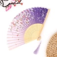 thumbnail image 4 of Folding Hand Fans, Decorative Folding Fans, 8 in Bamboo, Gradient Purple Fabric, Floral Wall Decor, Indoor Display, Performance Use, 1 Pc, 4 of 8