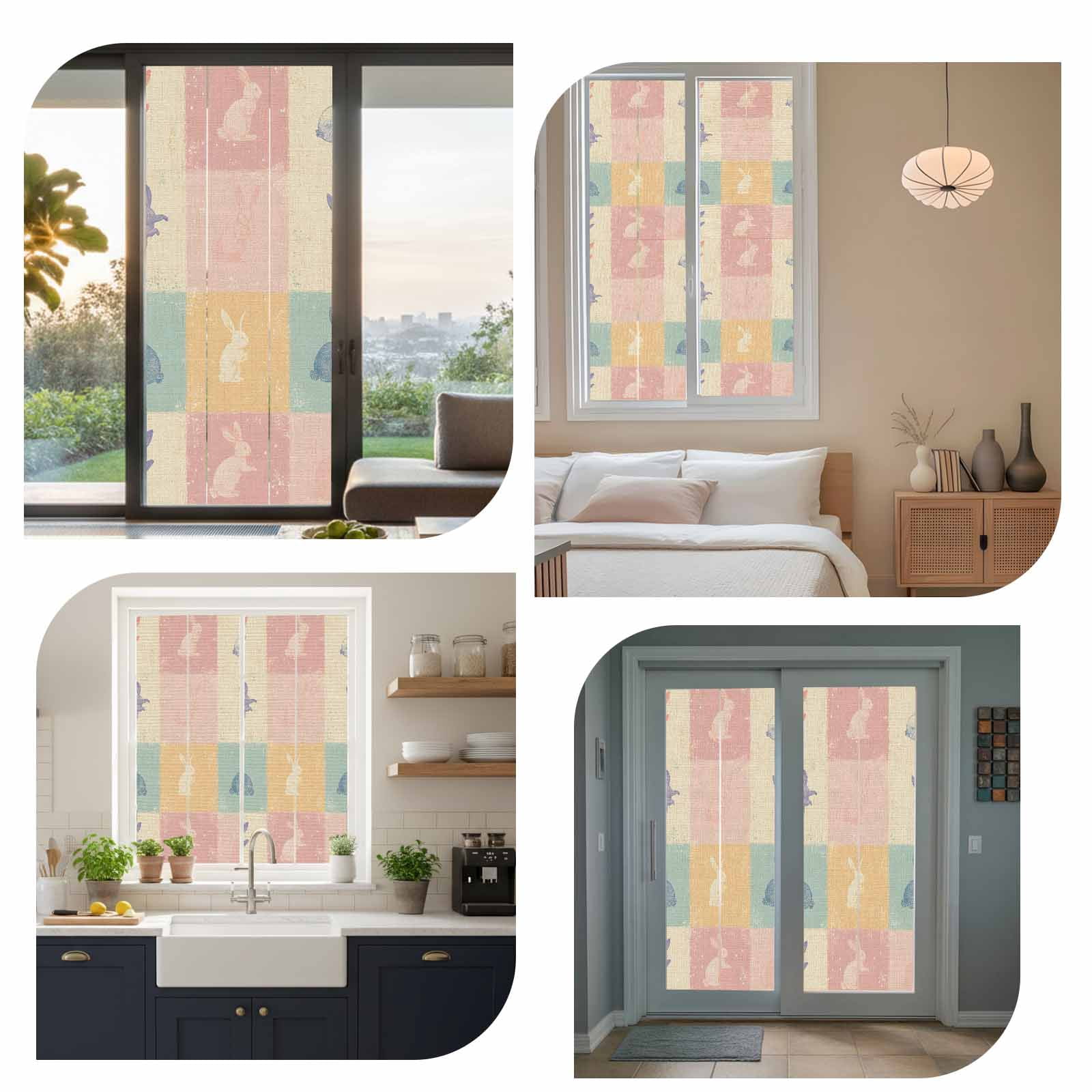 Easter Rabbit Window Privacy Film, Retro Watercolor Rabbit Frosted Glass Window Clings Static Cling UV Heat Blocking Reusable Door Sticker for Bathroom 35.4 x 78.7 Inch