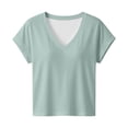 thumbnail image 4 of Womens Summer Tops Cap Short Sleeve Crop V Neck T Shirts Boxy Casual Basic Summer Tee(Light Blue,M), 4 of 4