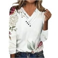 thumbnail image 2 of Craaazy Women's Fashion Printed Fall Gifts Tunics Long Sleeve Tops V Neck Shirts Loose Casual Blouses with Decor Button, 2 of 7