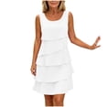 thumbnail image 3 of Bxsruta Women‘s Sleeveless Chiffon A Line Swing Dress Casual Round Neck Tiered Ruffle Layered Cocktail Dress, 3 of 8