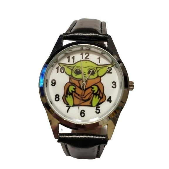 Star Wars Yoda Adult Size Black Leather Band Quartz Wrist Watch