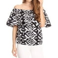 thumbnail image 1 of Sakkas Amai Off-shoulder Ruffle Ankara Wax African Dutch Casual Blouse Top - Black white/ikat - One Size Regular, 1 of 5