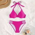 thumbnail image 5 of FINALGANG Womens Halter V Neck Solid Color Underwire 2 Piece Bikini Swim Set Molded Cup Swim Top Hollow Brief Summer Swimwear For Beach Party Versatile Swimwear L, 5 of 5