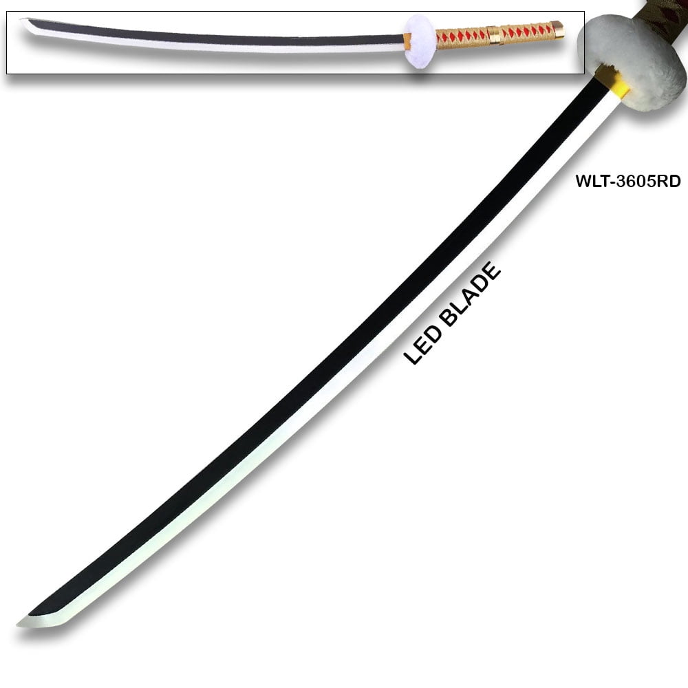 One Piece Trafalgar Law "Kikoku" LED Light-Up Wooden Katana Replica – Red Surgeon of Death Cosplay Sword with Scabbard 41 in